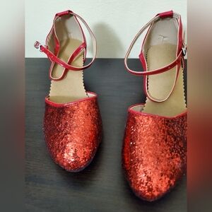 Red Glitter Ankle Strap Shoes